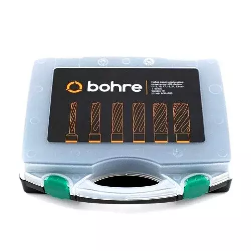 Набор сверл корончатых по металлу HSS Bohre 12,14,16,18,20,22 мм х50, Weldon 19, штифт 6,34х103
