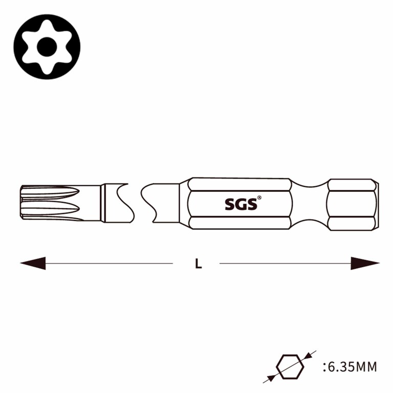 Бита T20Hх90мм TORX TR (с отверстием) S2 SGS